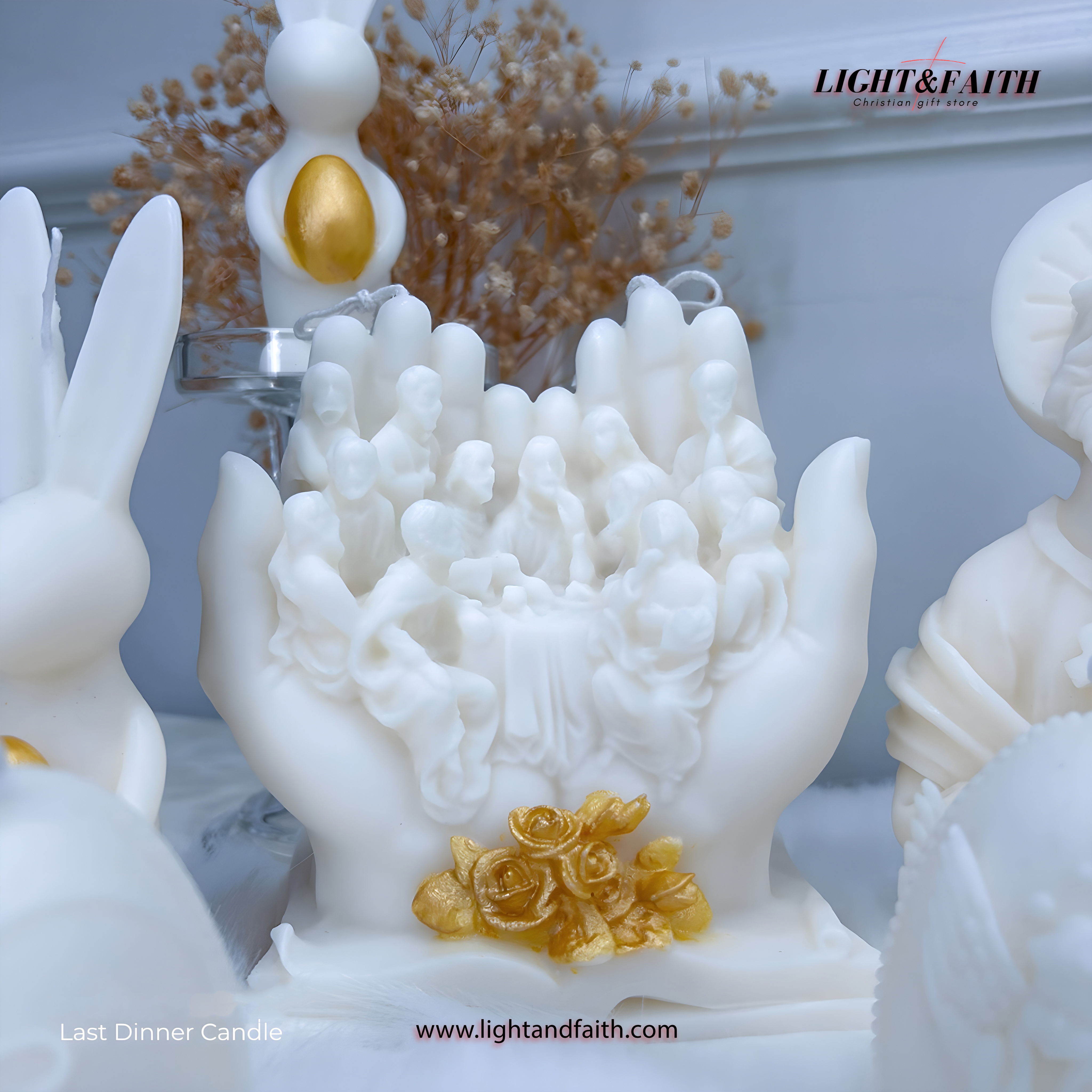Last Supper Candle, Jesus in Hand Wax Sculpture, Christian Home Decor, Religious Easter or Prayer Gift CDLAF08